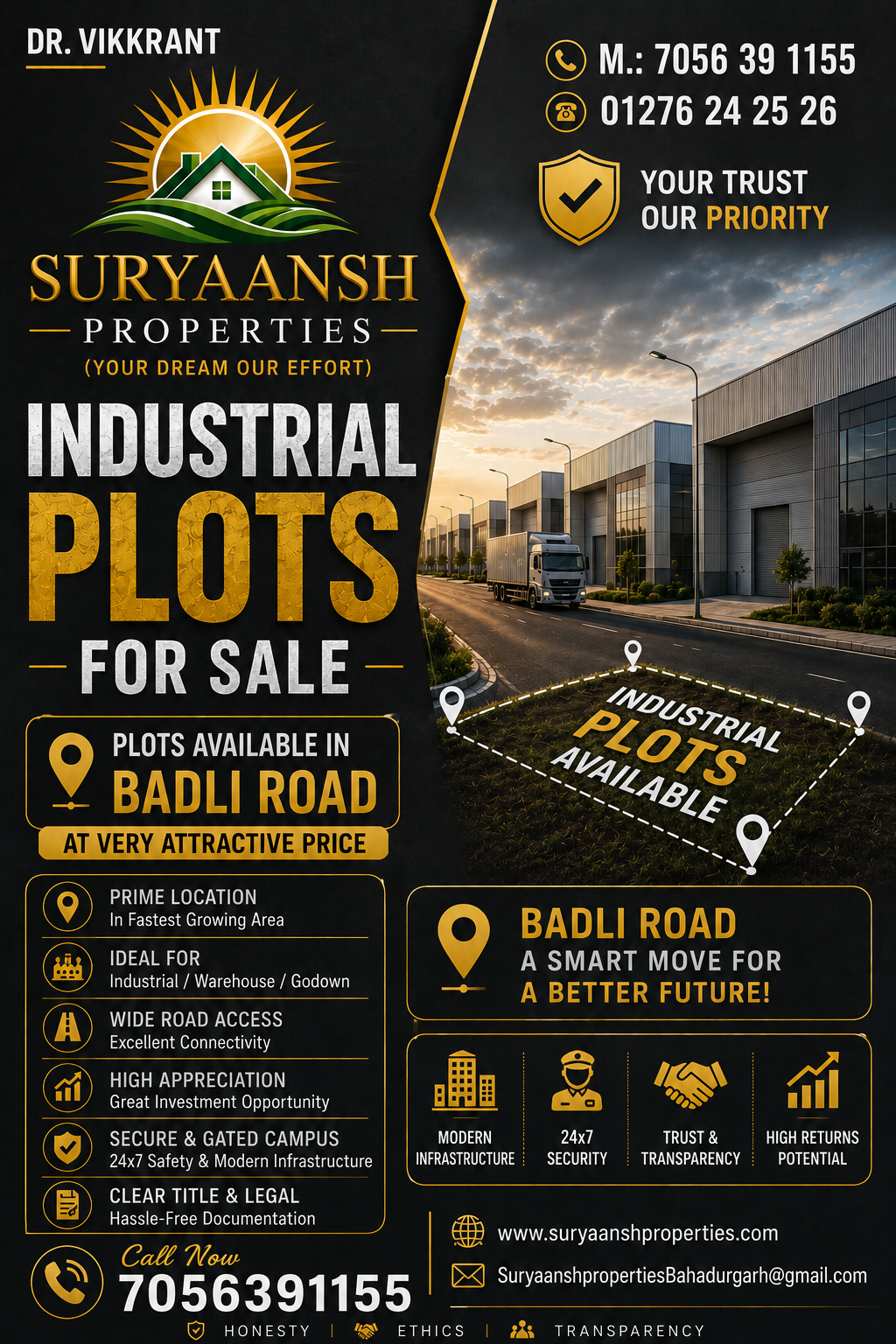 500 Sq Yds Industrial Plot for Sale on Badli Road